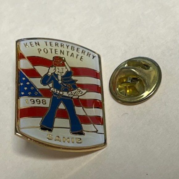 VTG 1998 Ken TerryBerry Potentate Sahib Shriners Lapel Hat Pin Red White Blue - Picture 2 of 6